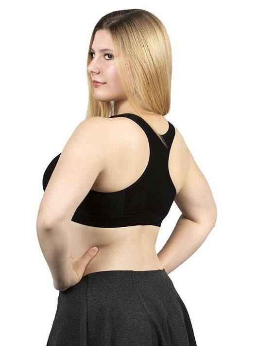 The Travel Bra - Comfort Bamboo Travel Bra with Racerback.  Including secret pockets to keep valuables safe.  Store passports, cash, cards.  Can be used with breast prosthesis.  Available in nude, pink and black. Sizes extra small, small, medium, large, extra large, 2XL and 3XL.